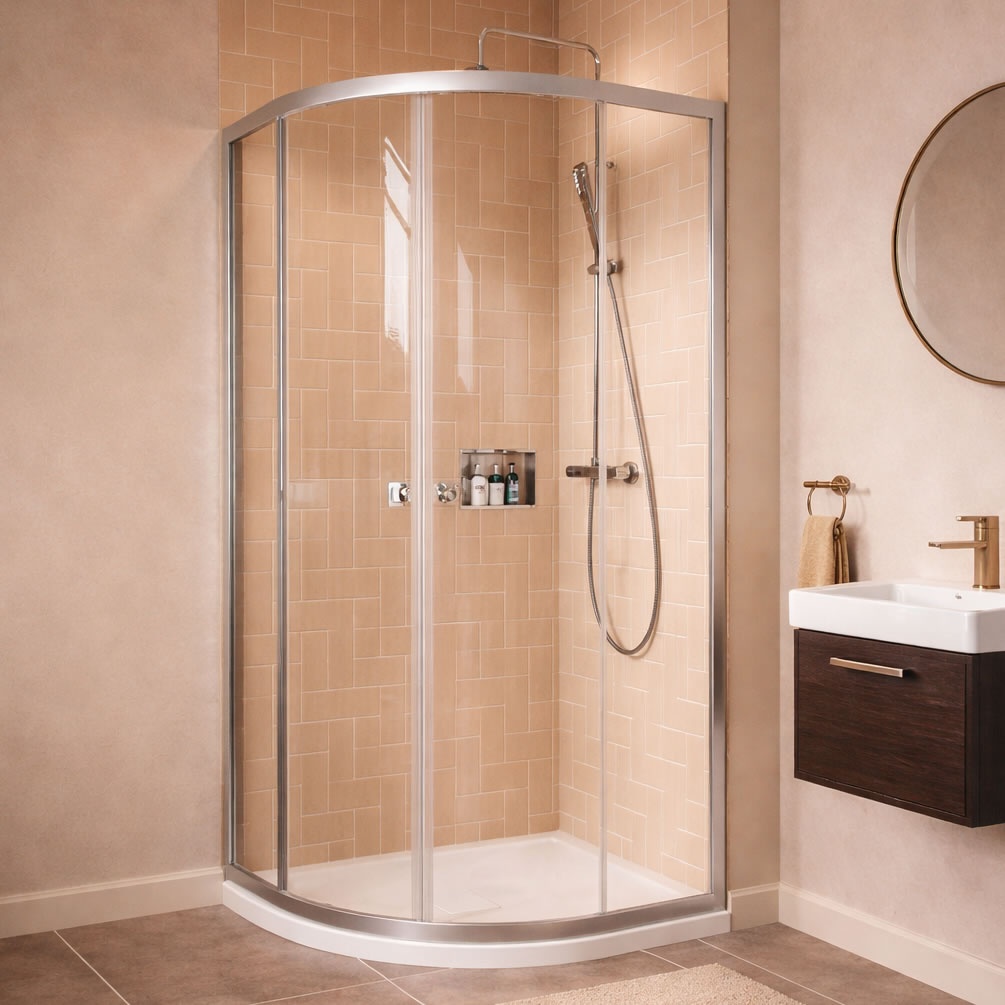 Lifestyle image of Dune Chrome 800mm Double Door Shower Quadrant